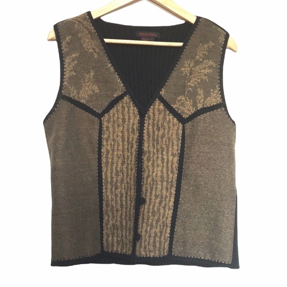 SIMON Chang wool blend patchwork sweater vest 8 - Picture 1 of 12